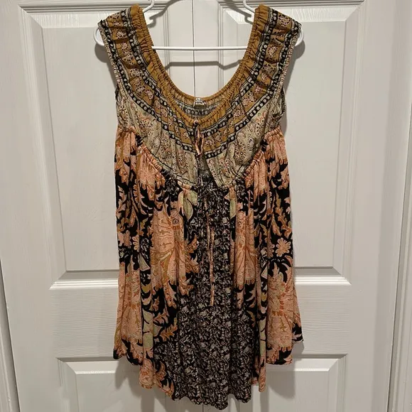 💗 Free People Bali Mariposa Babydoll Dress In Black Combo