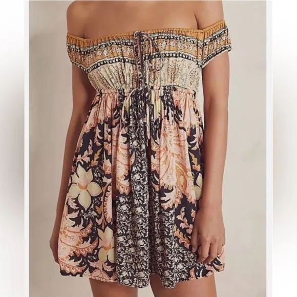 💗 Free People Bali Mariposa Babydoll Dress In Black Combo
