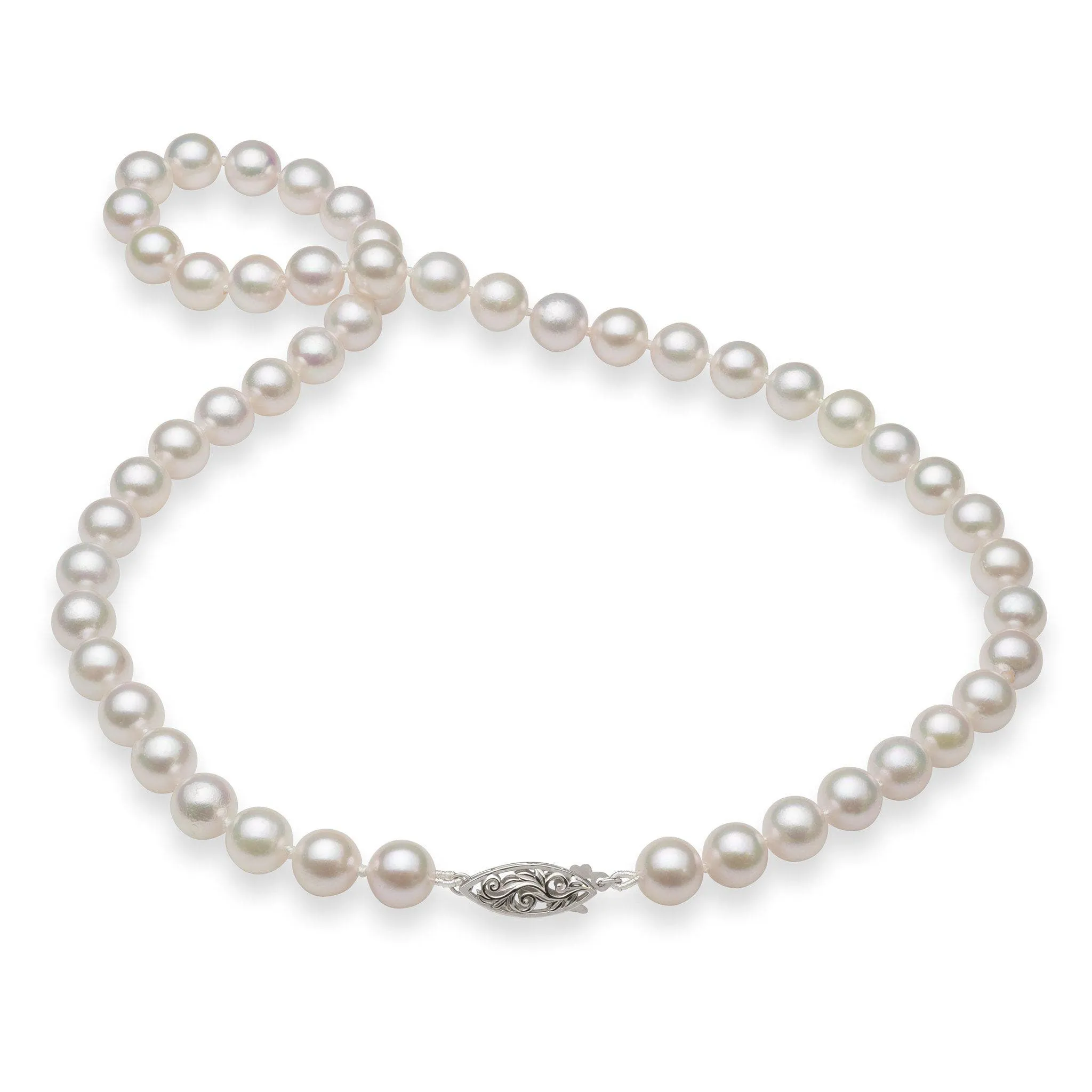 18-19" Akoya White Pearl Strand with White Gold Clasp - 8-8.5mm