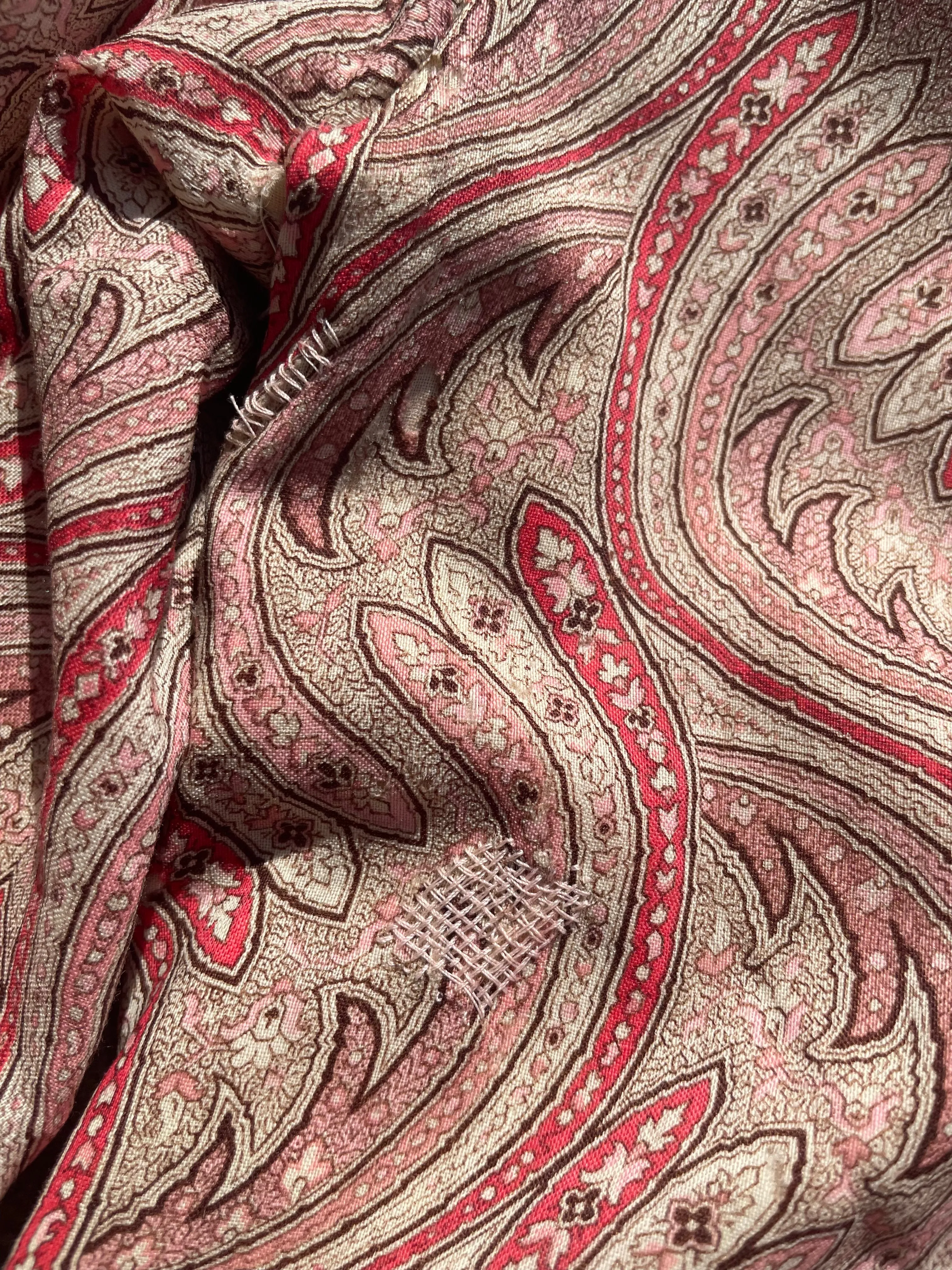 1890s Paisley Wool Challis Bishop Sleeve Wrapper Gown