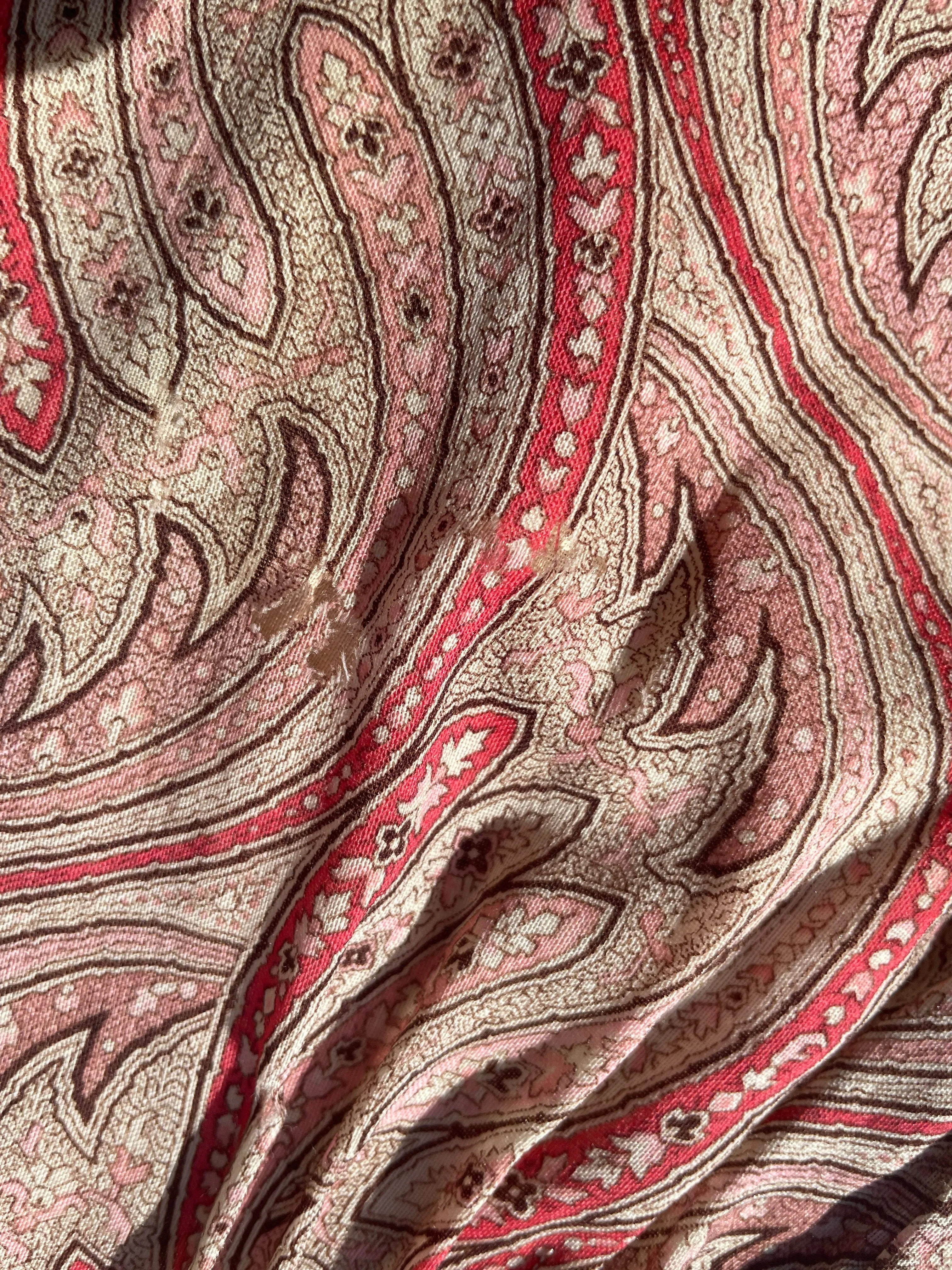 1890s Paisley Wool Challis Bishop Sleeve Wrapper Gown