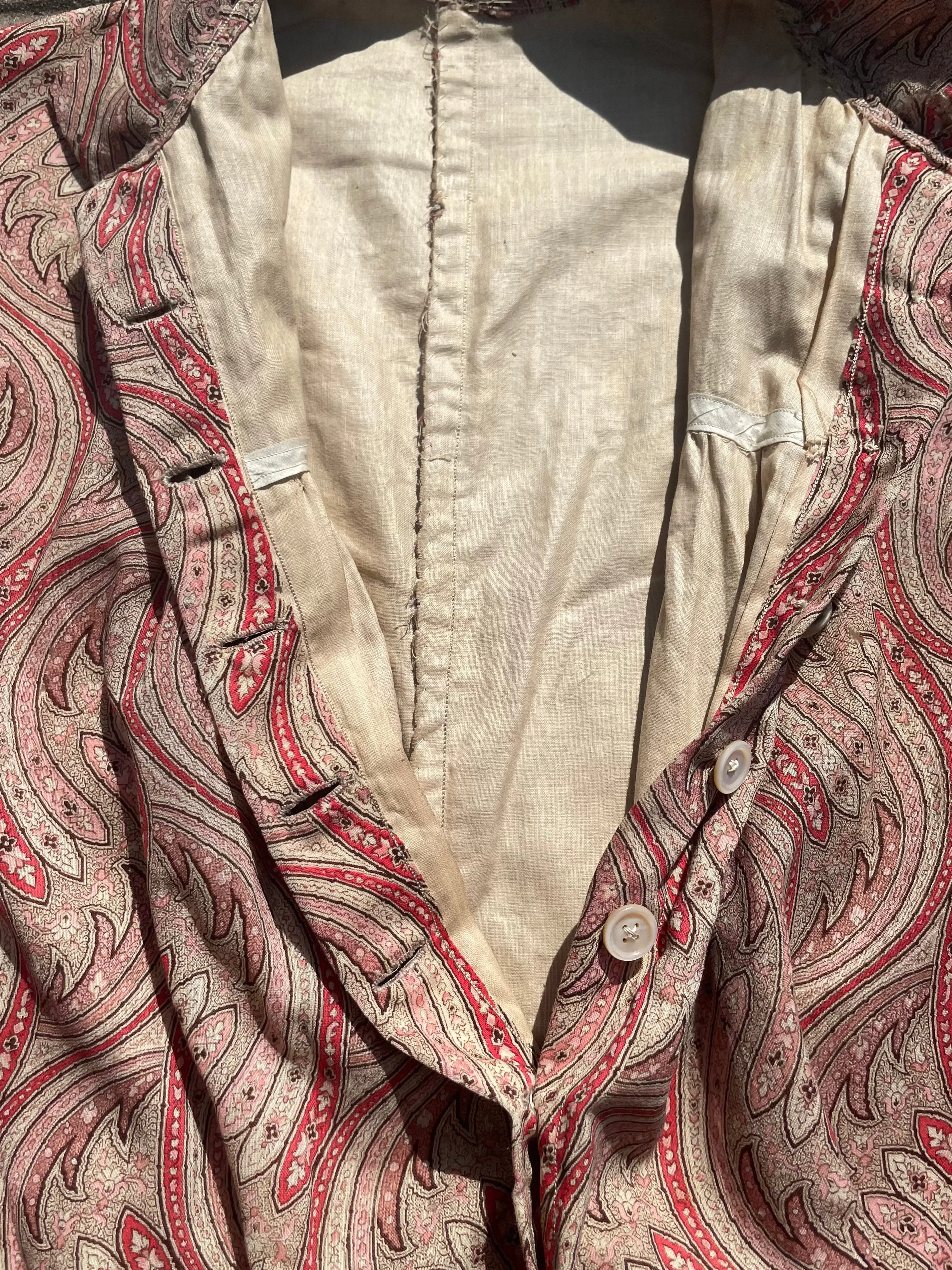 1890s Paisley Wool Challis Bishop Sleeve Wrapper Gown