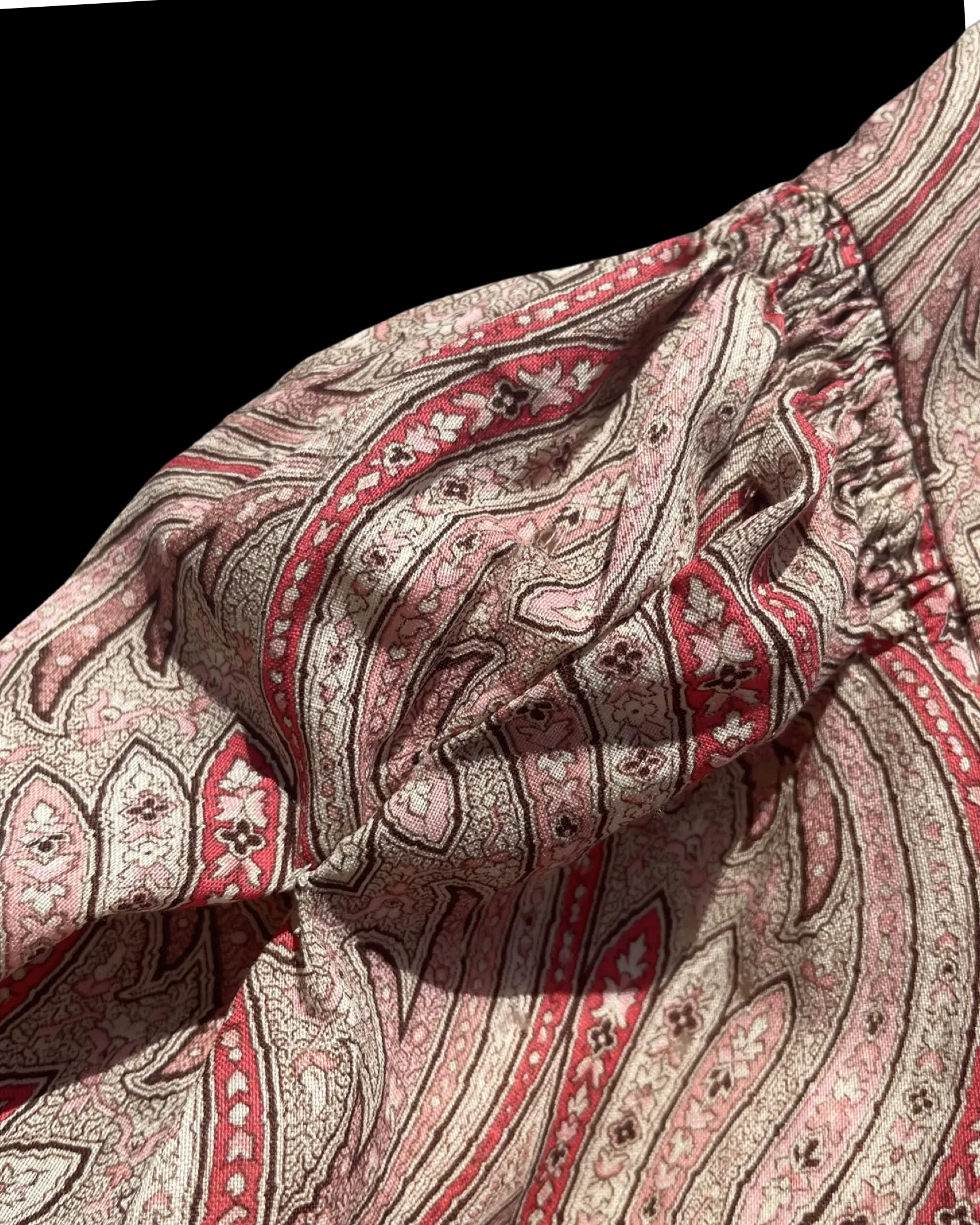 1890s Paisley Wool Challis Bishop Sleeve Wrapper Gown