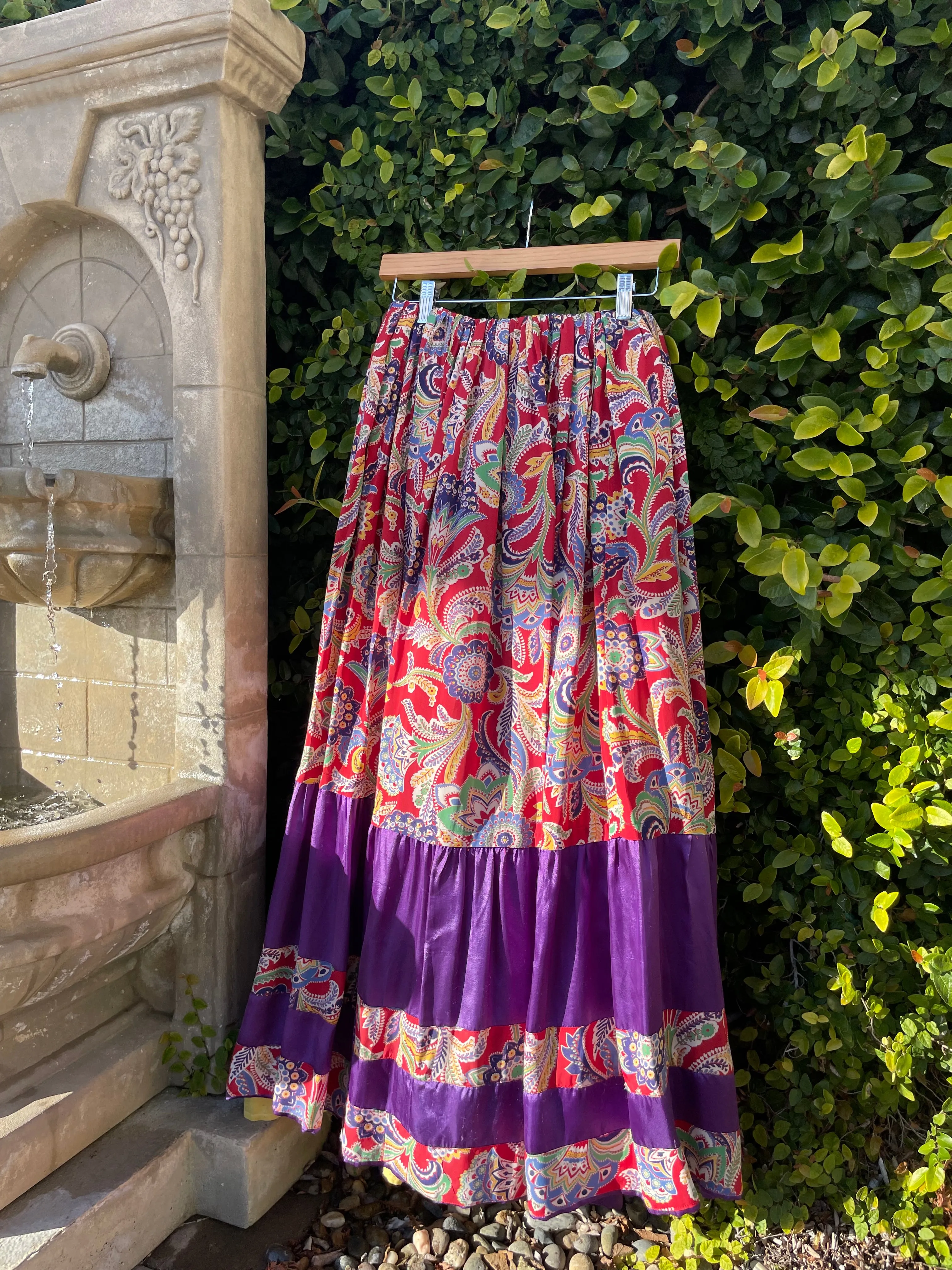 1930s OOAK Cold Rayon Floral Gathered Skirt
