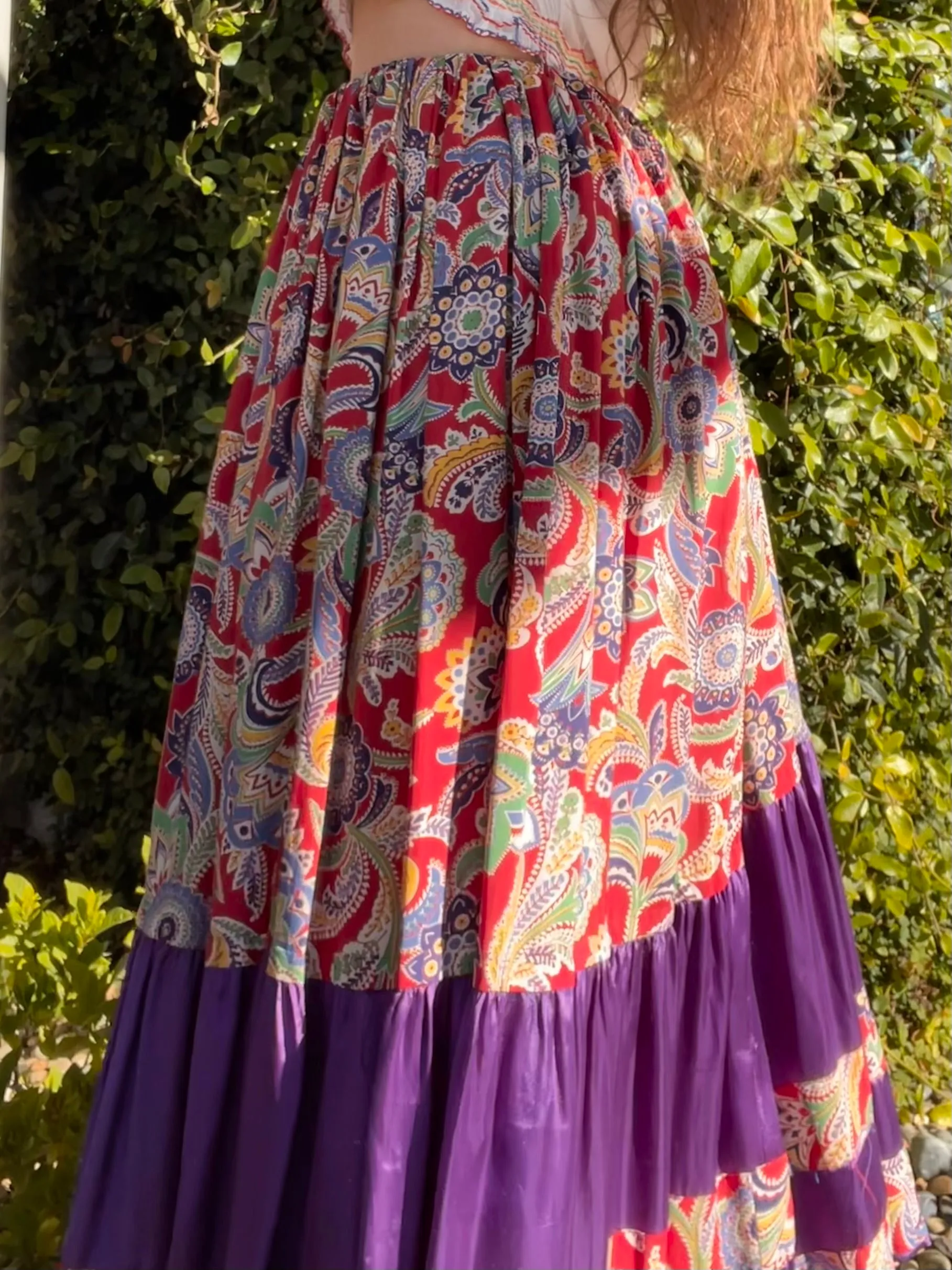 1930s OOAK Cold Rayon Floral Gathered Skirt