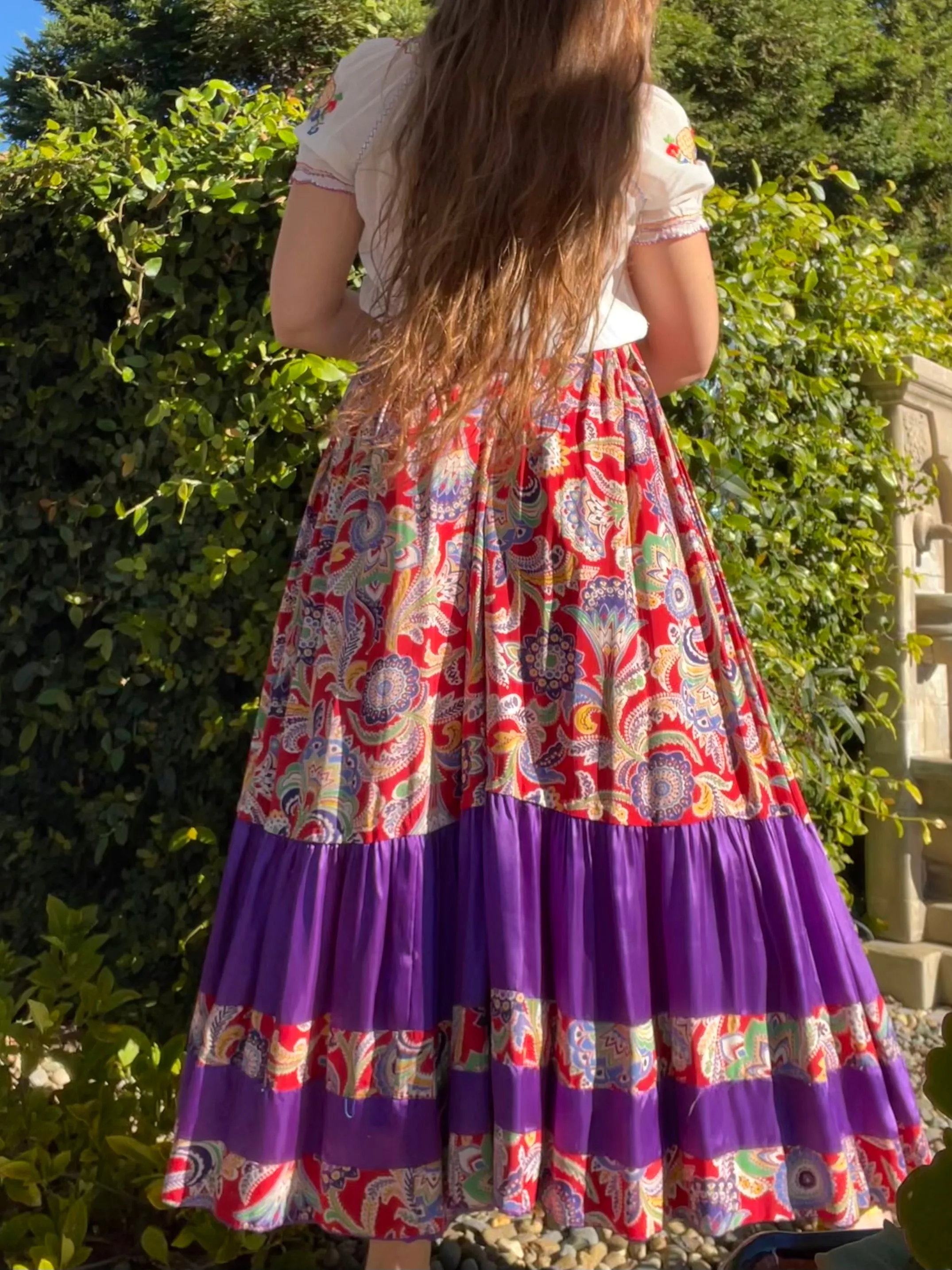 1930s OOAK Cold Rayon Floral Gathered Skirt