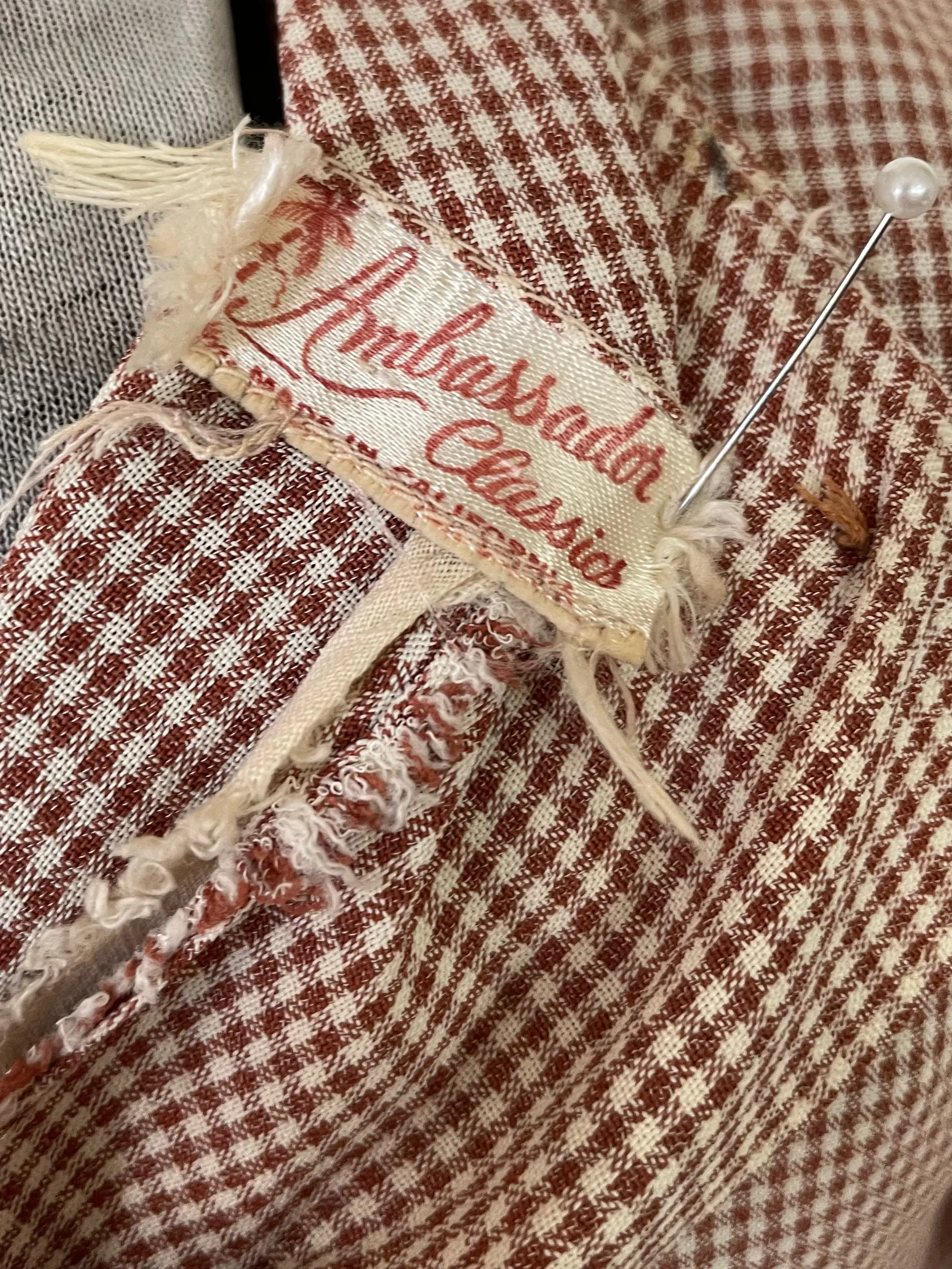 1940s Peplum Gingham Button Back Gabardine Dress