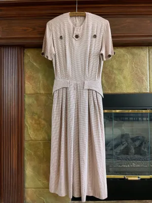1940s Peplum Gingham Button Back Gabardine Dress