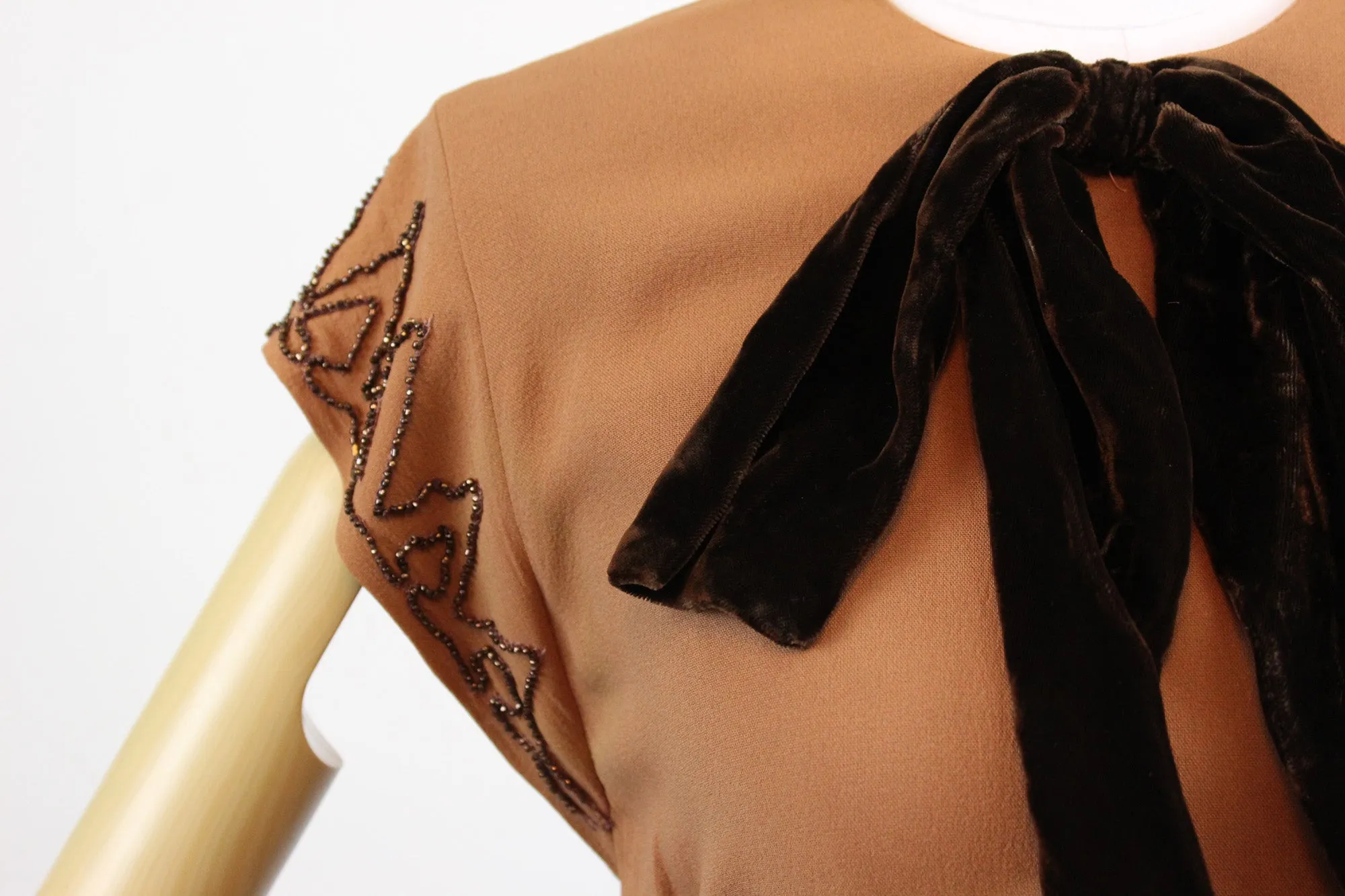 1940's rayon beaded dress butterscotch dress xs | new fall