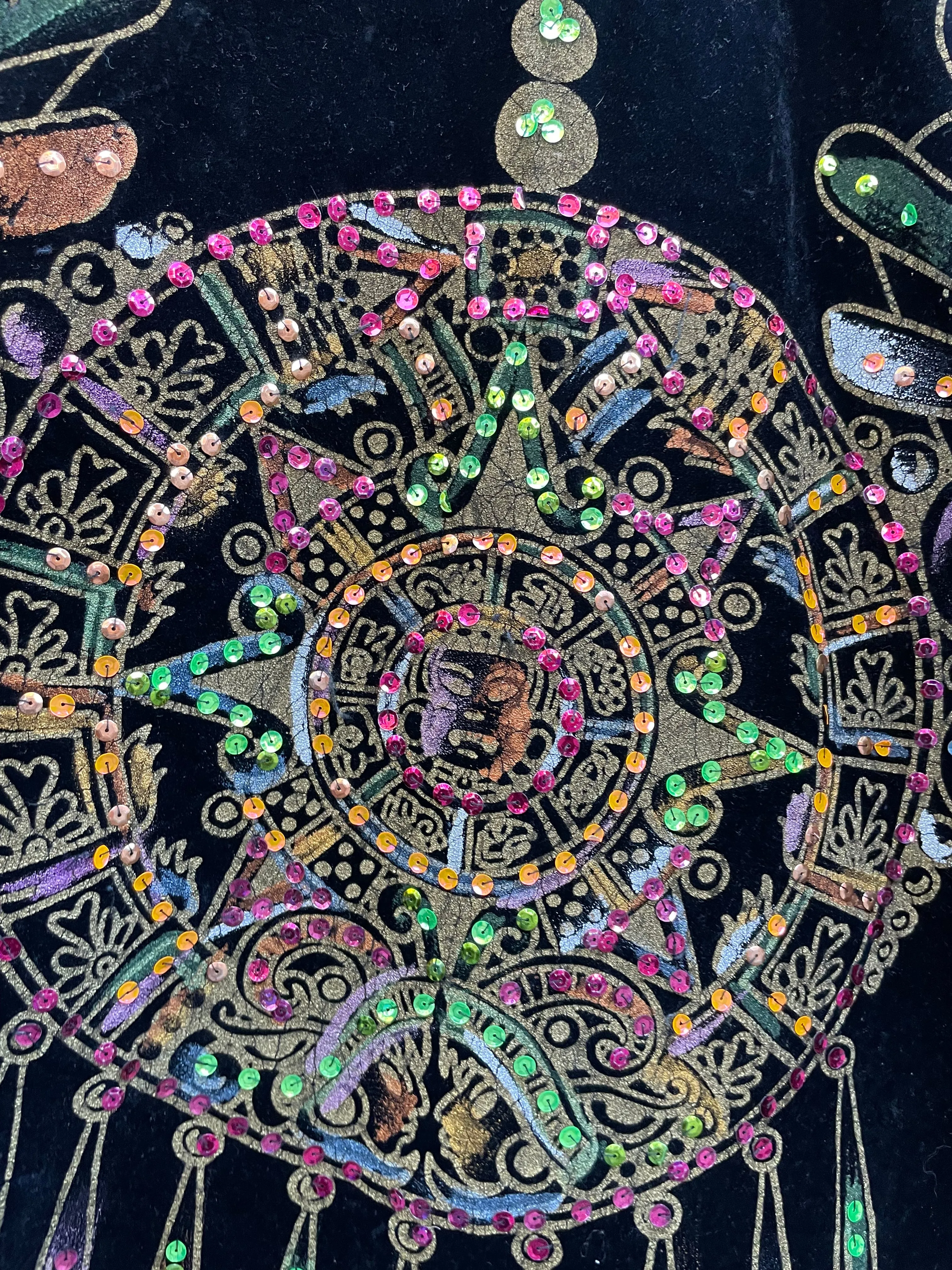1950s Mexican Hand Painted Velvet Sequin Two Piece