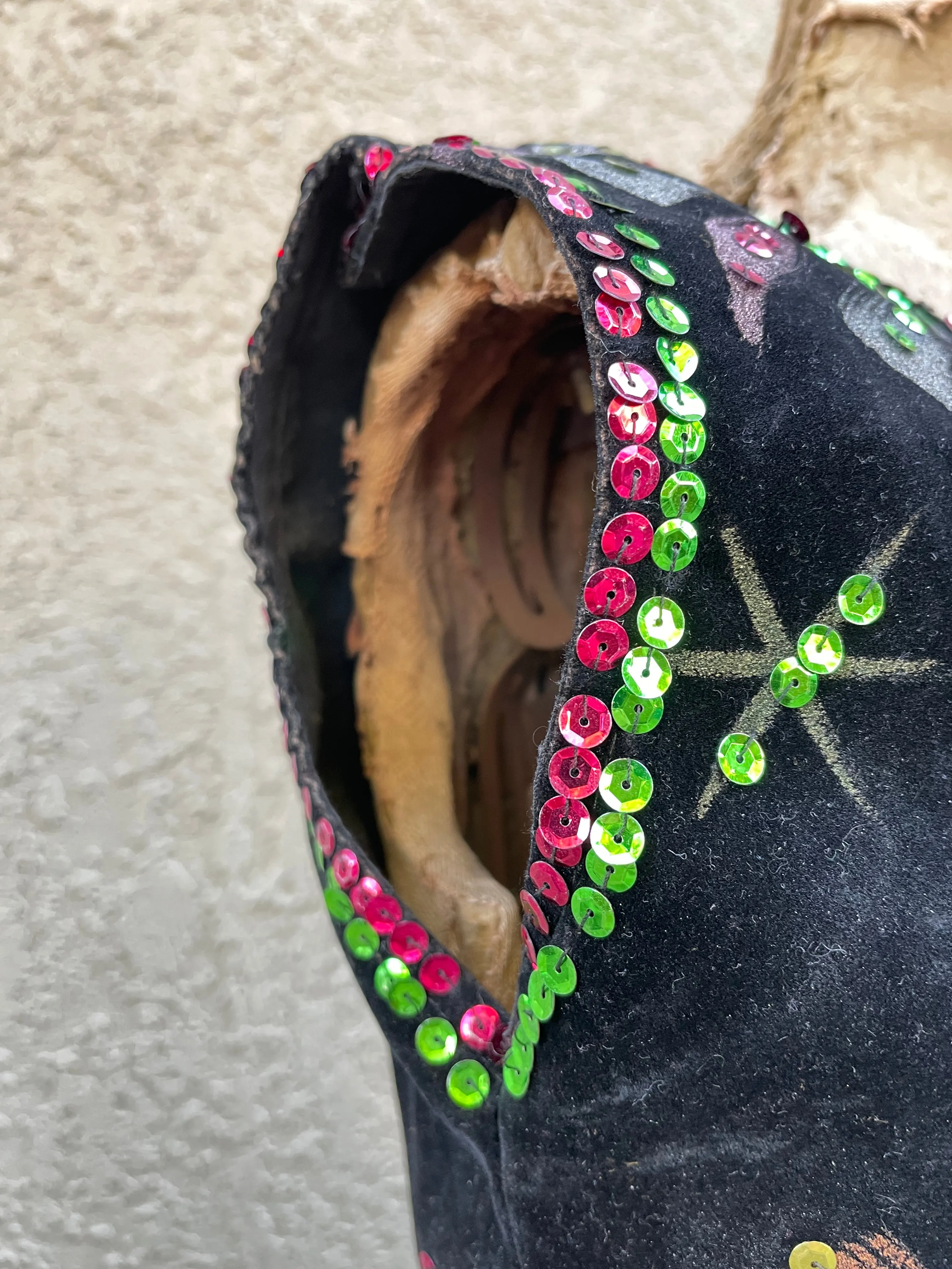 1950s Mexican Hand Painted Velvet Sequin Two Piece