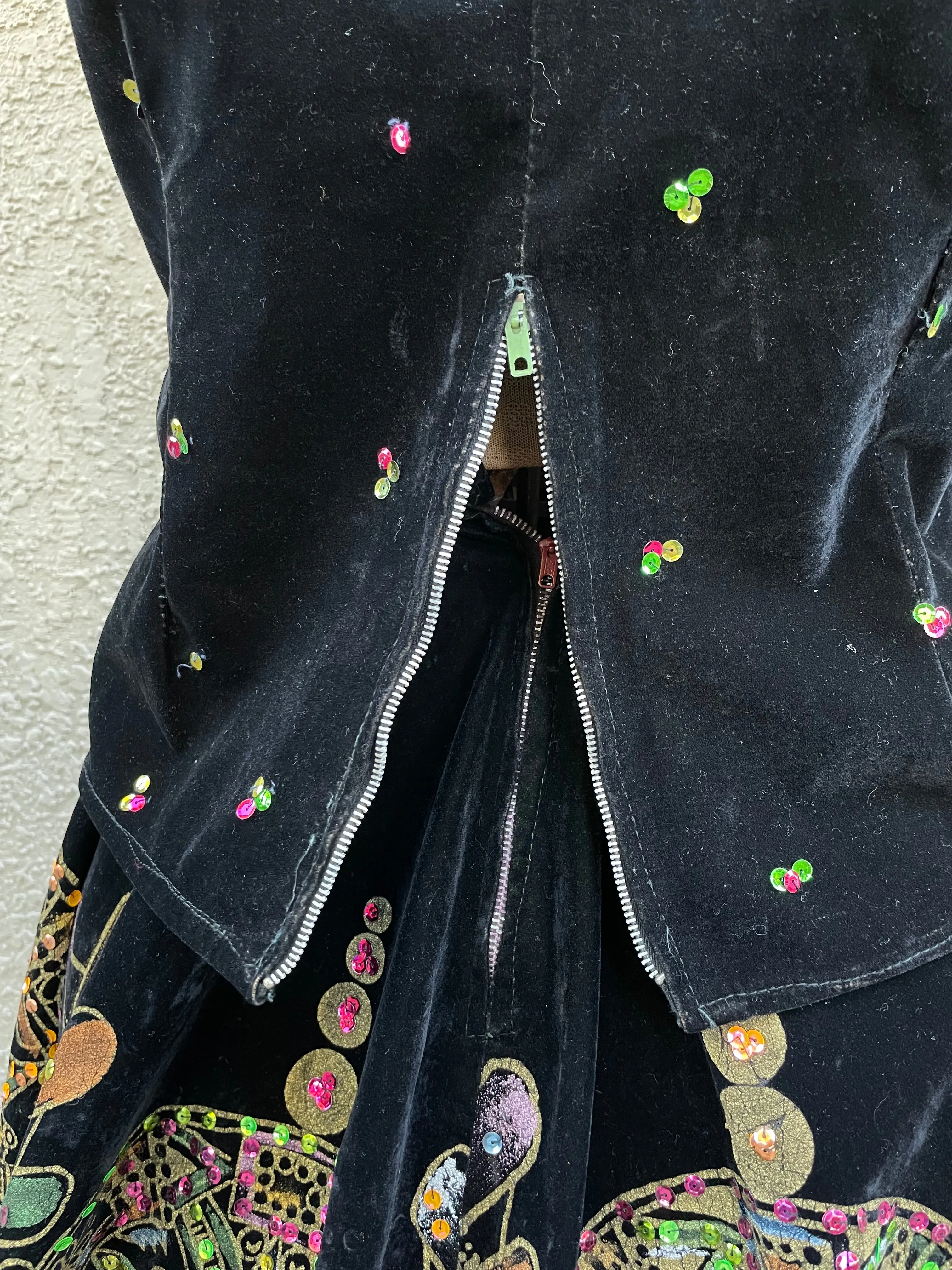 1950s Mexican Hand Painted Velvet Sequin Two Piece