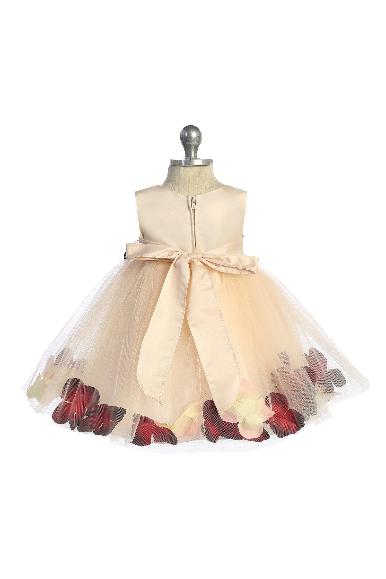 195B[SASH] Satin Flower Petal Baby Dress w/ Organza Sash (Blush Dress)