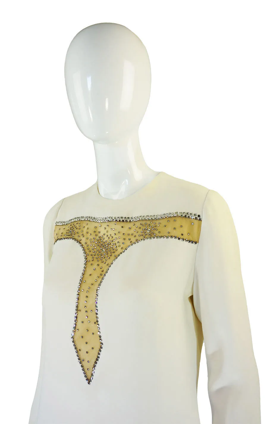 1960s Rhinestone Detail Teal Traina Dress