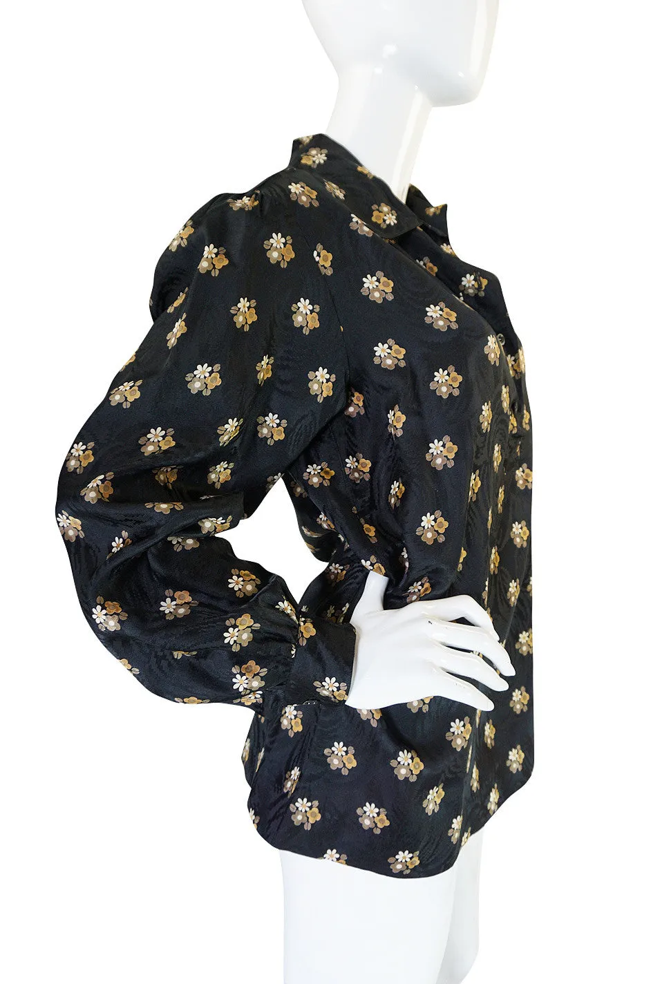 1974 Yves Saint Laurent Silk Floral Print Top