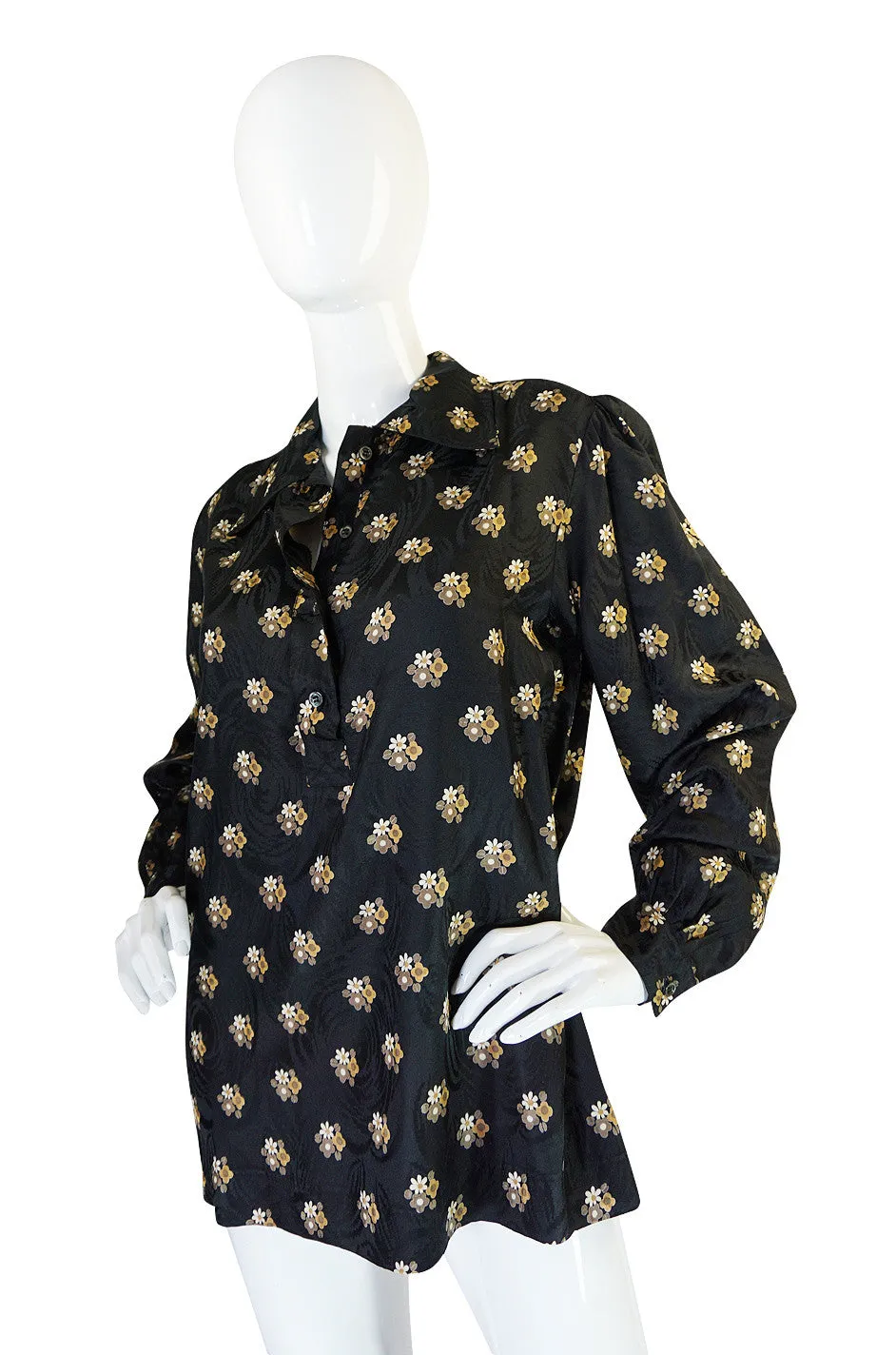 1974 Yves Saint Laurent Silk Floral Print Top