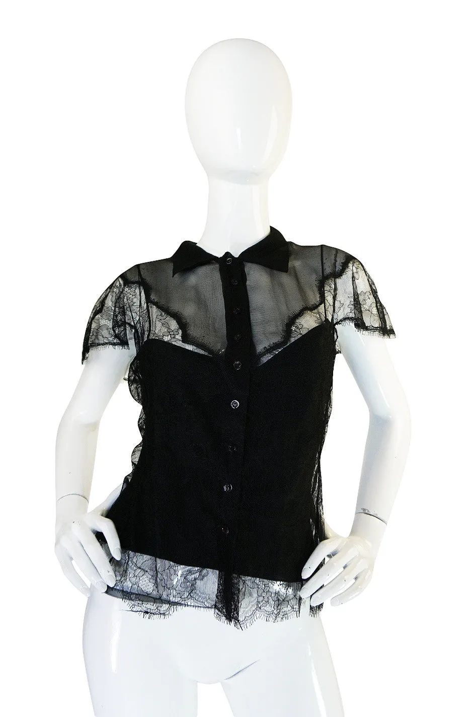 1990s Black Silk & Lace Galliano for Dior Top