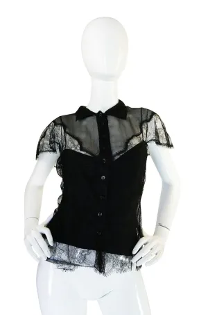1990s Black Silk & Lace Galliano for Dior Top