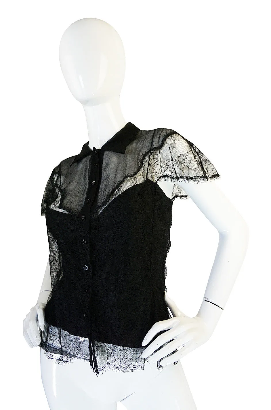 1990s Black Silk & Lace Galliano for Dior Top