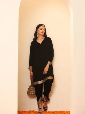 2 Pc SET - Black and Gold Sequin Kurta and Pant