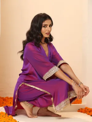 2 pc SET - Plum Kurta and Pyjama with Laces