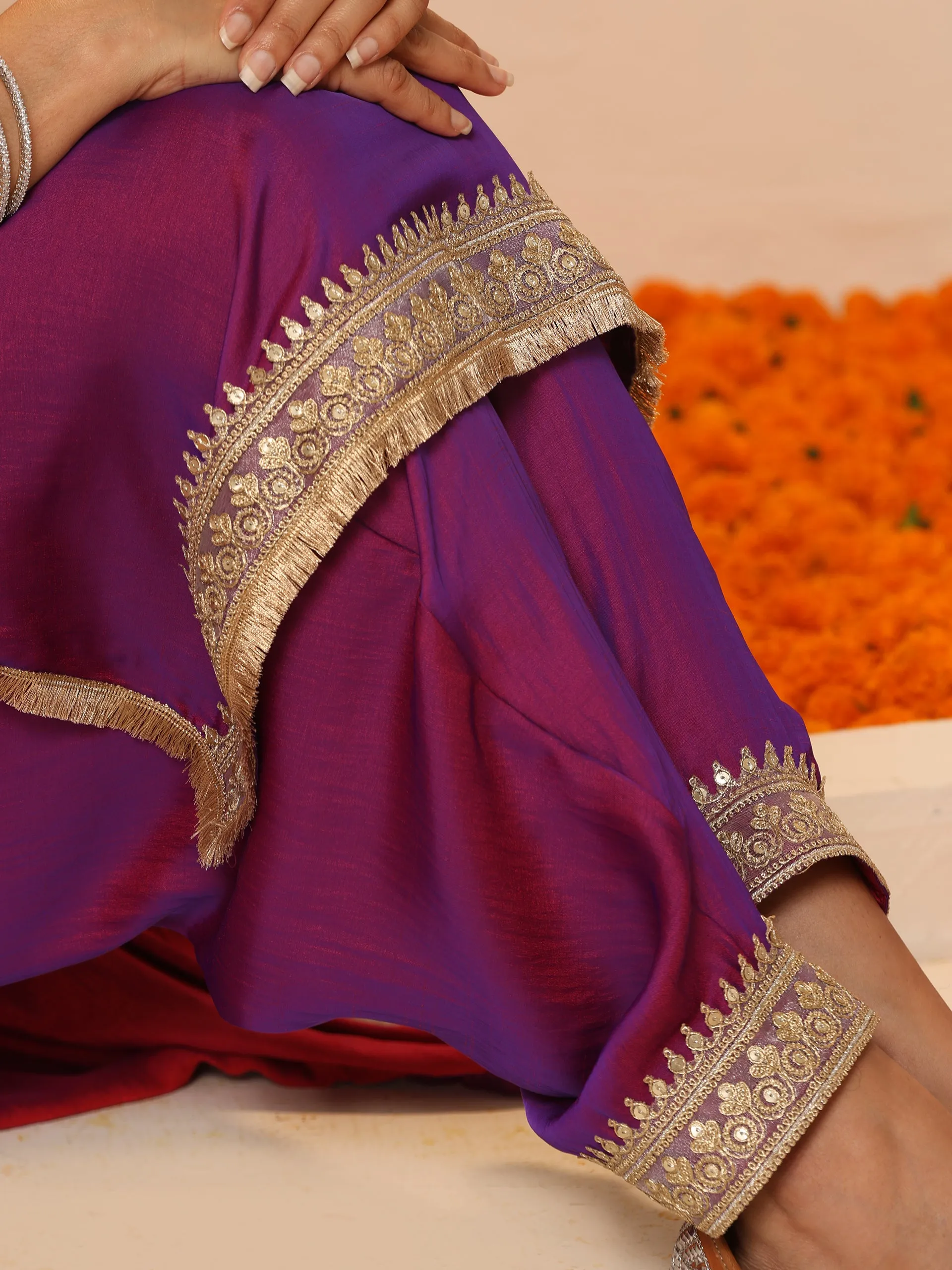 2 pc SET - Plum Kurta and Pyjama with Laces