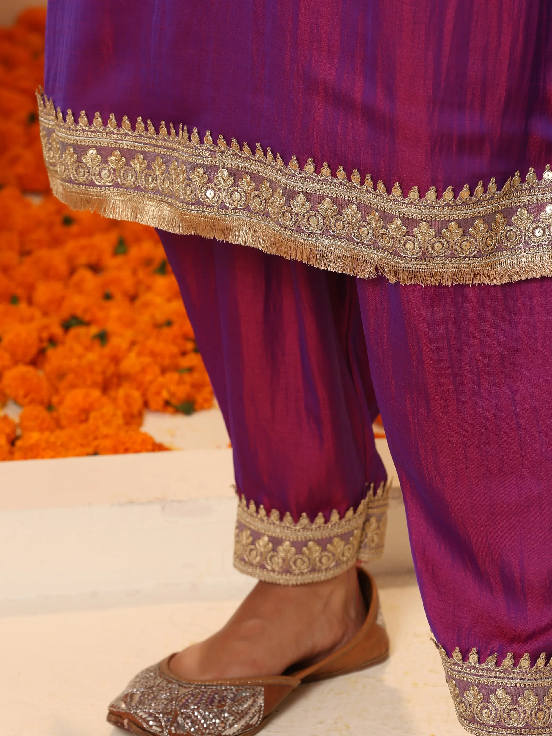 2 pc SET - Plum Kurta and Pyjama with Laces
