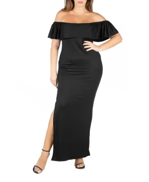 24seven Comfort Apparel Plus Size Ruffle Off The Shoulder Maxi Dress P0206038