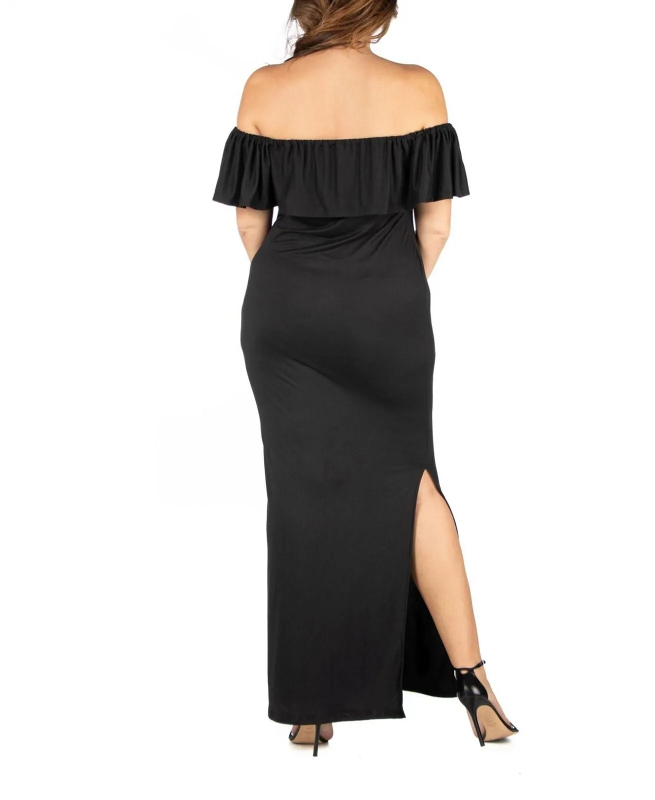 24seven Comfort Apparel Plus Size Ruffle Off The Shoulder Maxi Dress P0206038