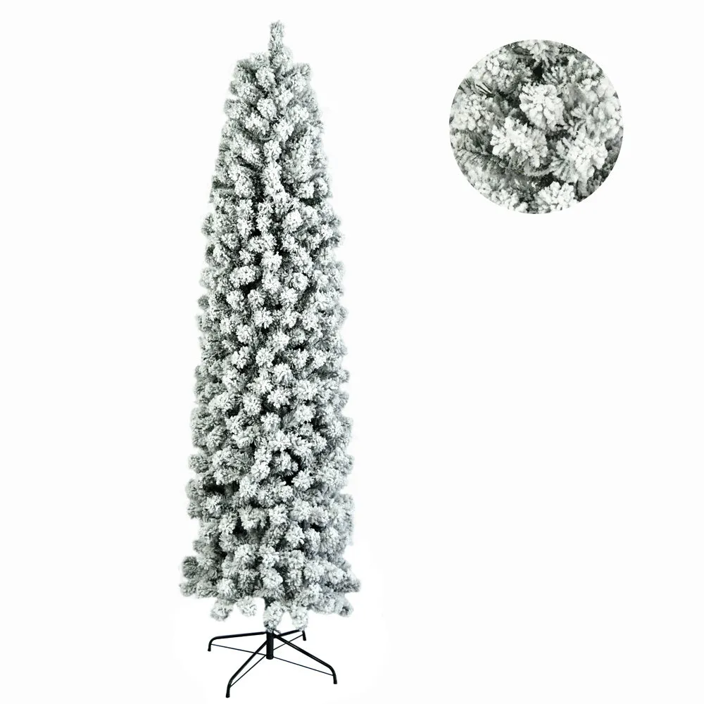 7.5ft Classic Pencil Tree with White Snow Flocked