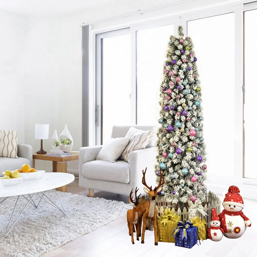 7.5ft Classic Pencil Tree with White Snow Flocked