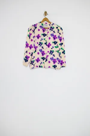 80’s EMBOSSED SILK FLORAL TOP / MEDIUM