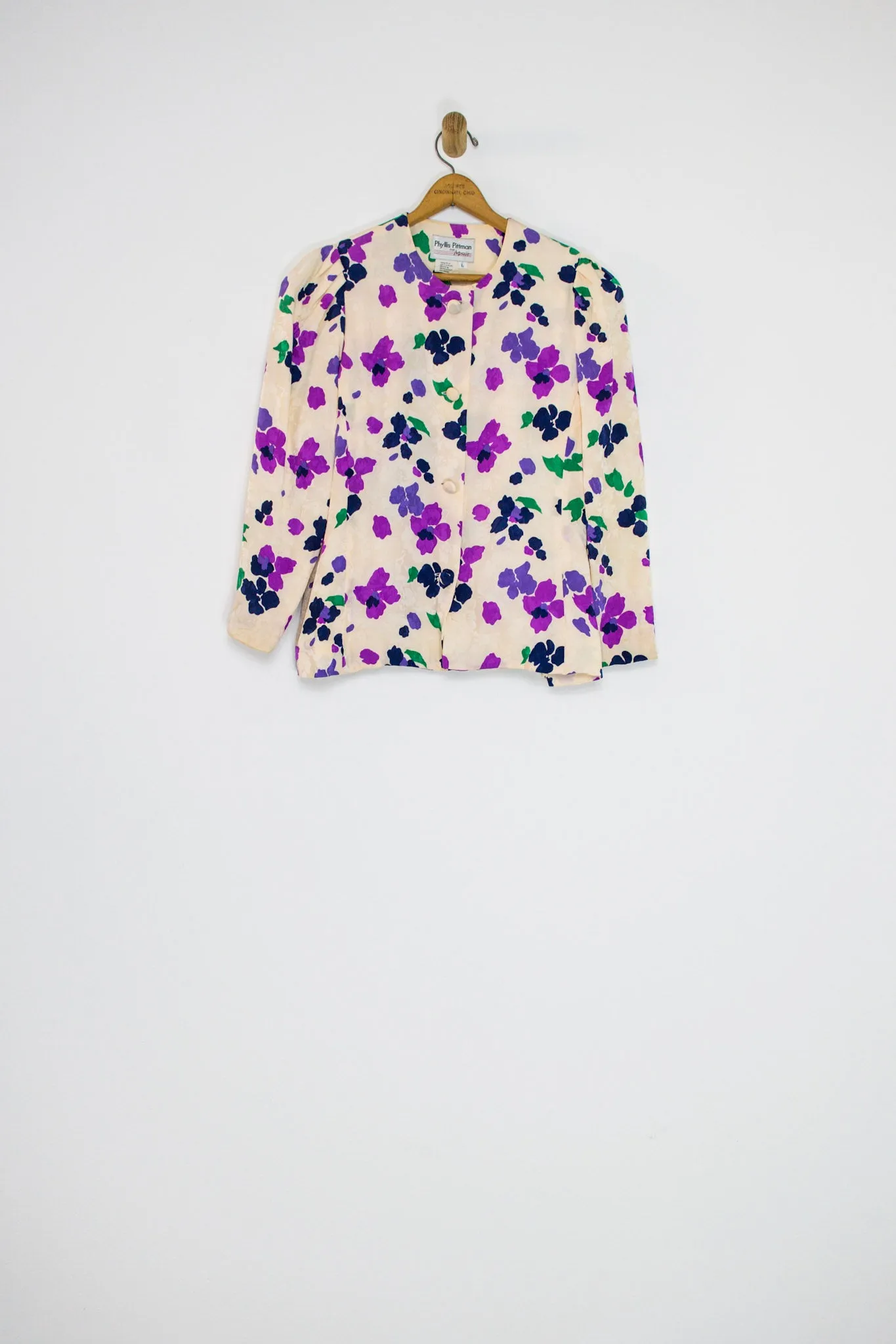 80’s EMBOSSED SILK FLORAL TOP / MEDIUM