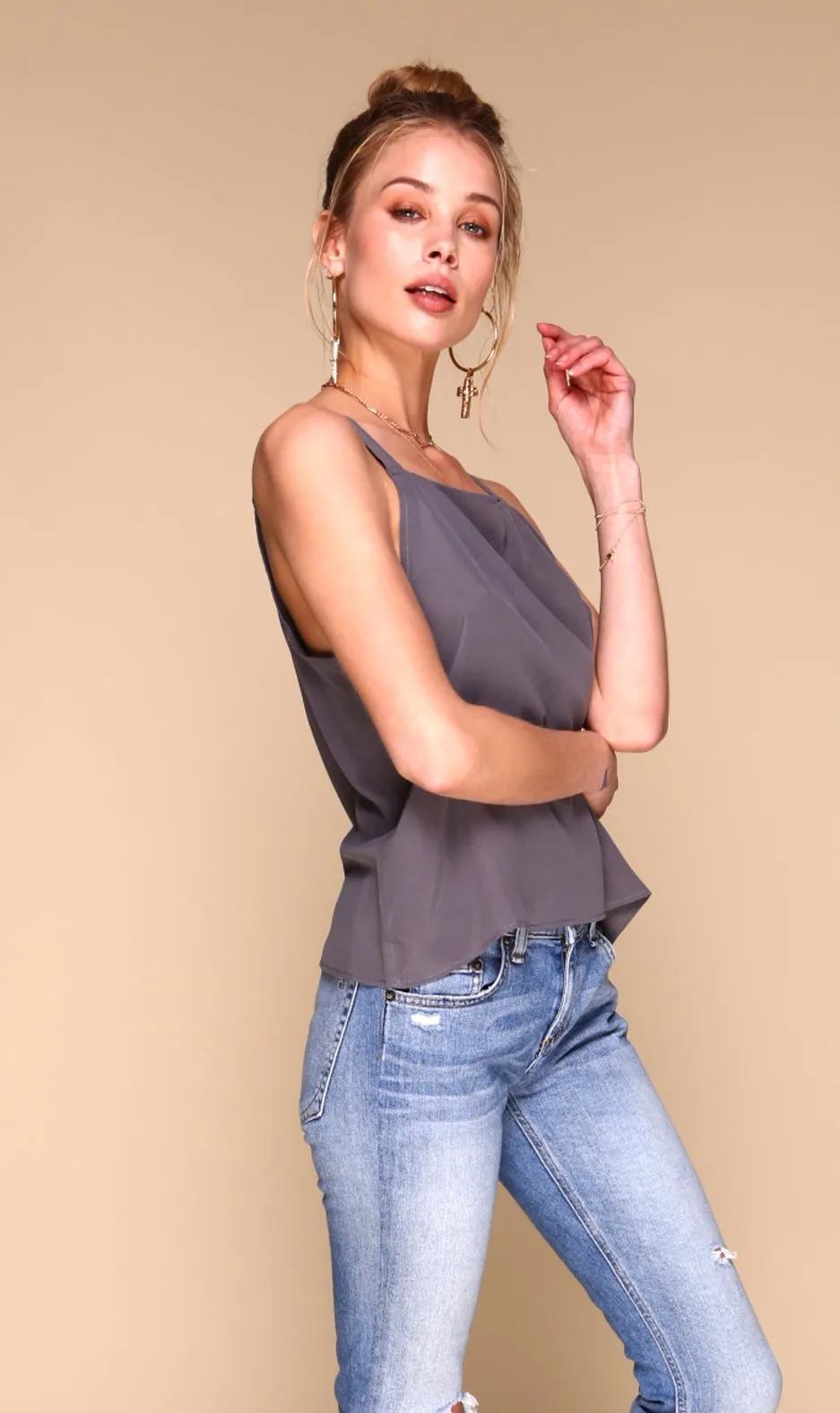 Ada Tank | Gunmetal Grey silk tank top
