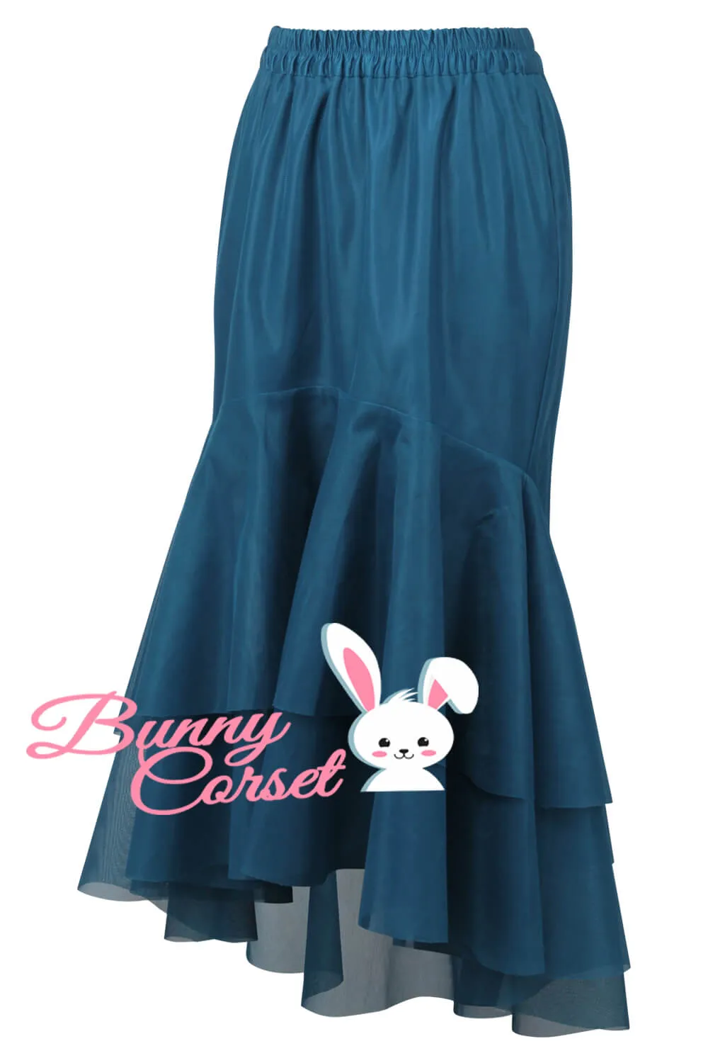 Adalynn Blue Satin & Mesh Net Elasticated Skirt