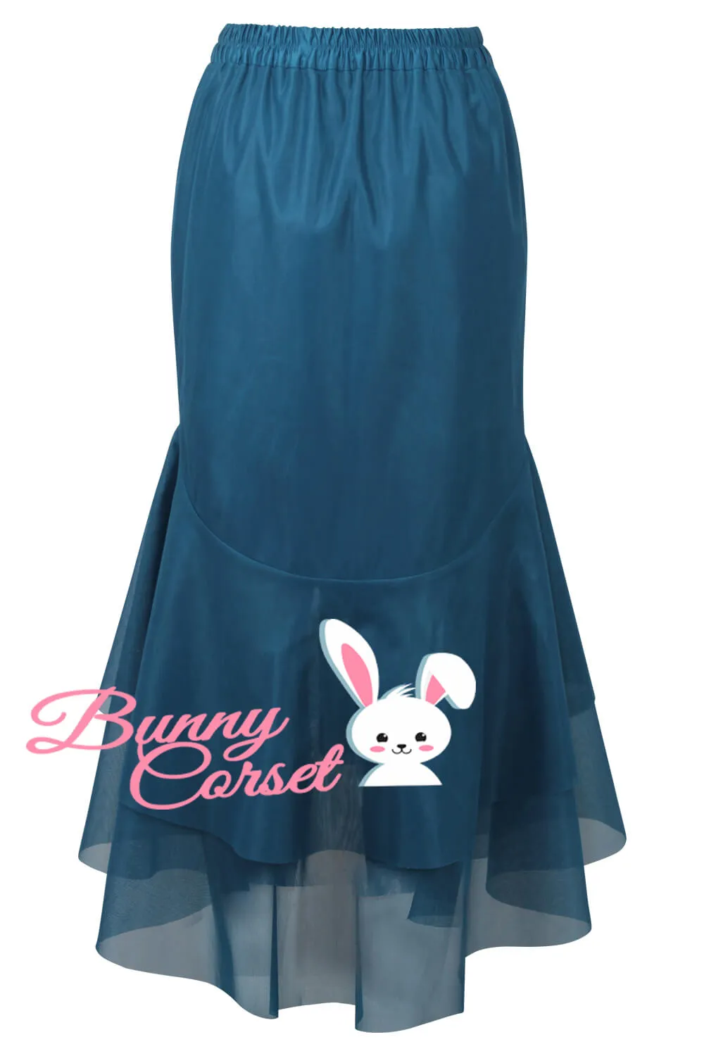 Adalynn Blue Satin & Mesh Net Elasticated Skirt