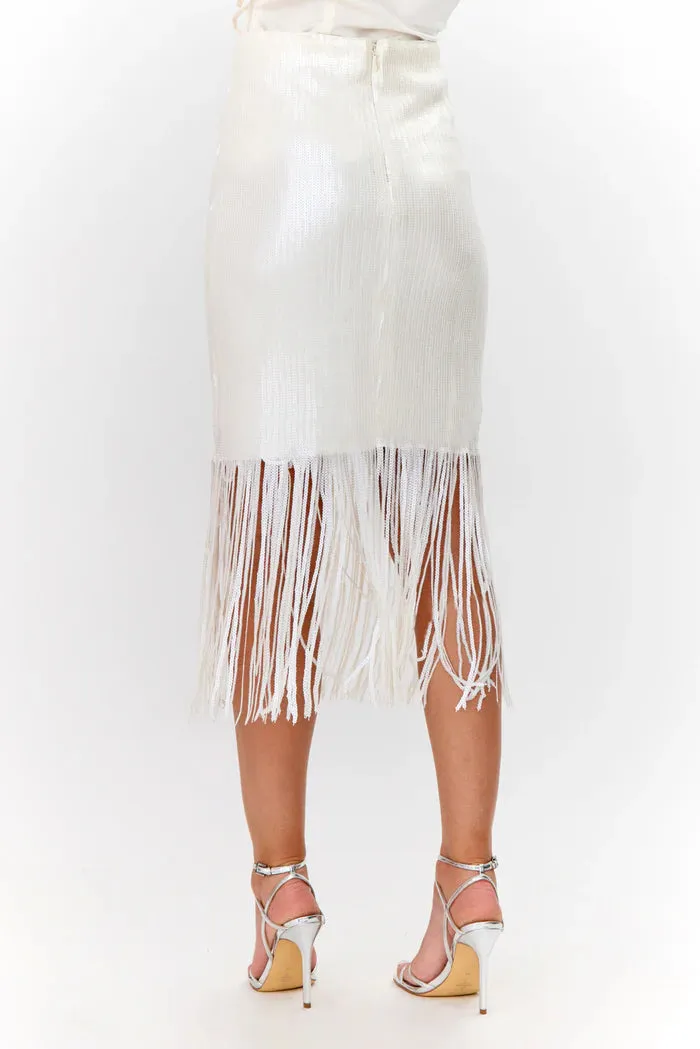 Adelyn Rae Milana Sequin Fringe Midi Skirt