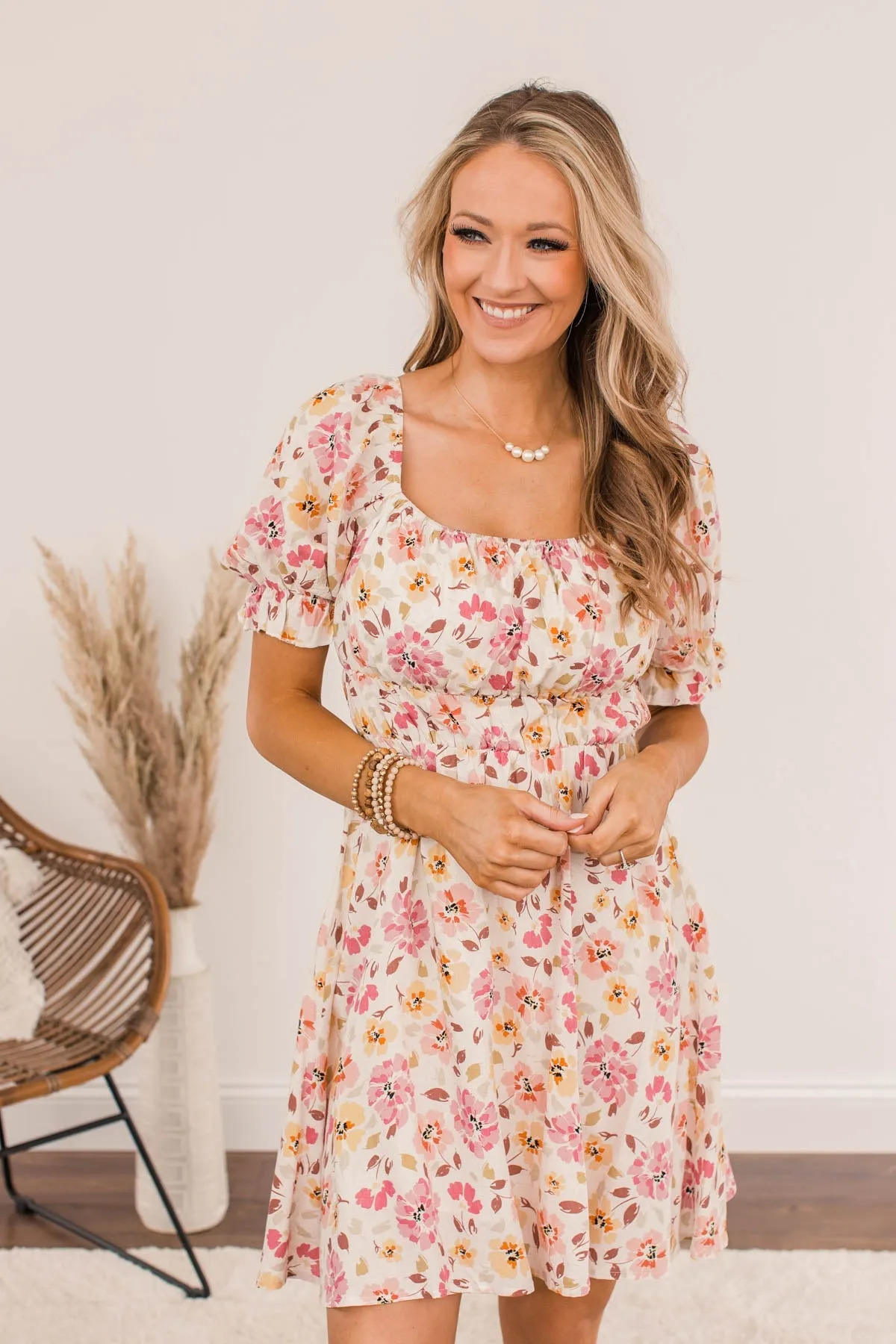 Afternoon Daydream Off-The-Shoulder Dress- Pink