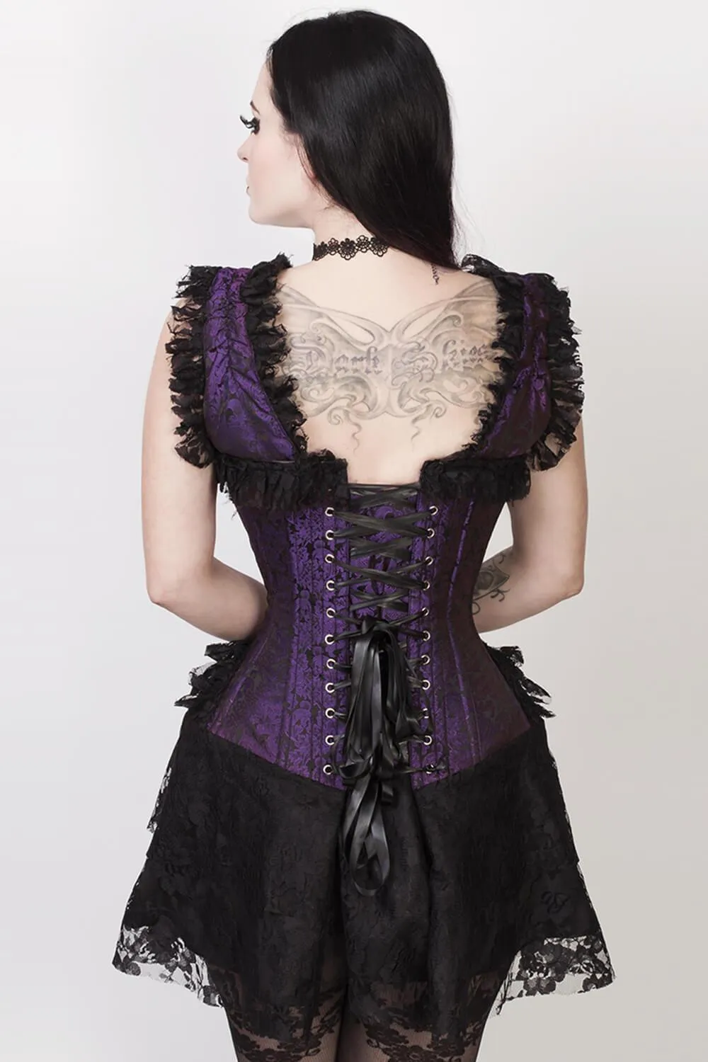 Aitor Custom Made Halter Burlesque Corset Dress in Purple Brocade