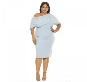 Alexia Admor Womens Plus Size Draped Shoulder Sheath Dress Halogen Blue 2X