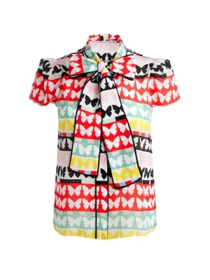 Alice   Olivia Jeannie Piped Bow Collar Button Down in Flutters