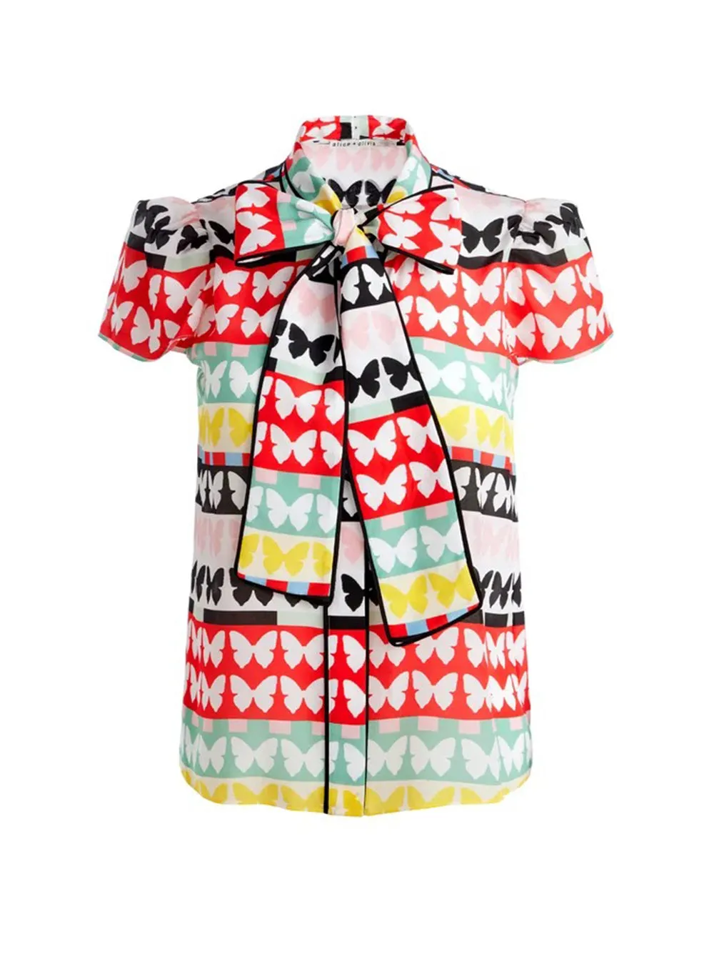 Alice   Olivia Jeannie Piped Bow Collar Button Down in Flutters