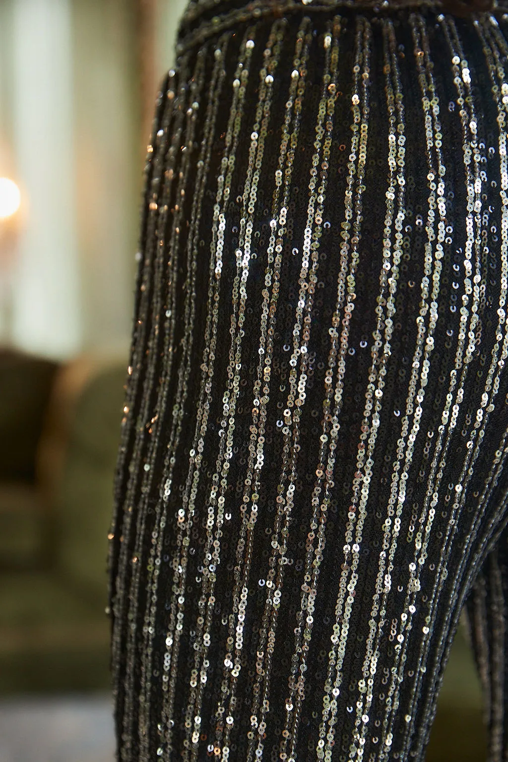 Alicia Black and Silver Striped Sequin Pants