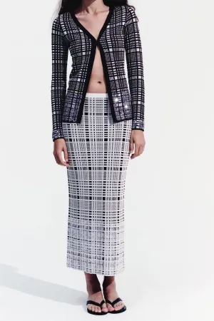 Alina Sequin Check Wool Skirt
