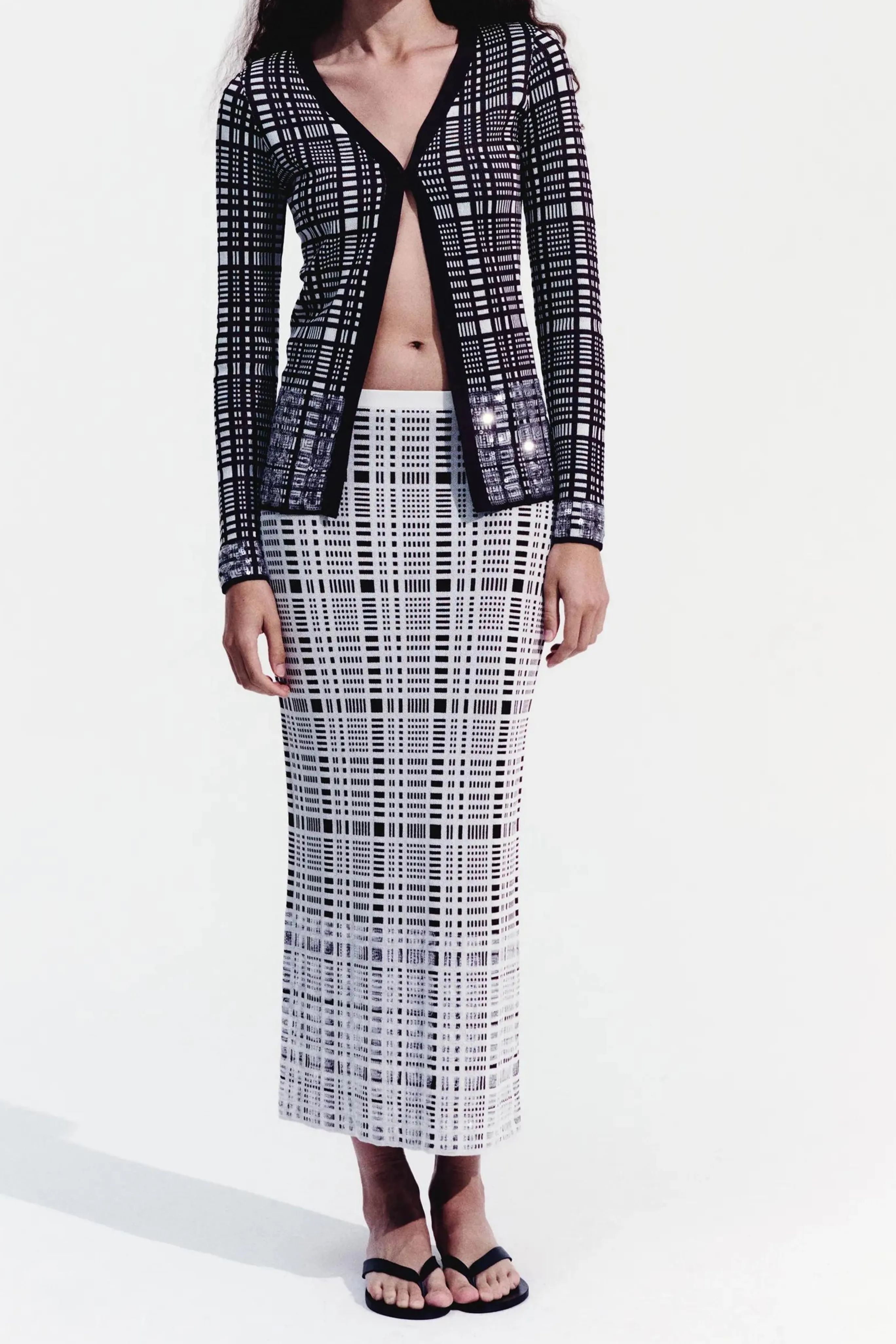 Alina Sequin Check Wool Skirt