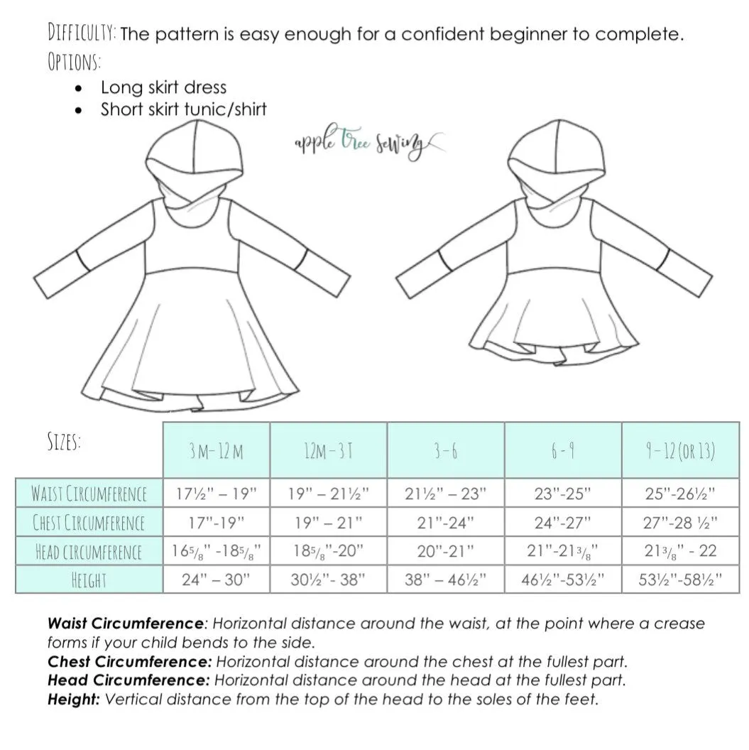All Sizes Hooded Dress and Color Blocked Hoodie BUNDLE - PDF Apple Tree Sewing Patterns (bonus extended sizes included)