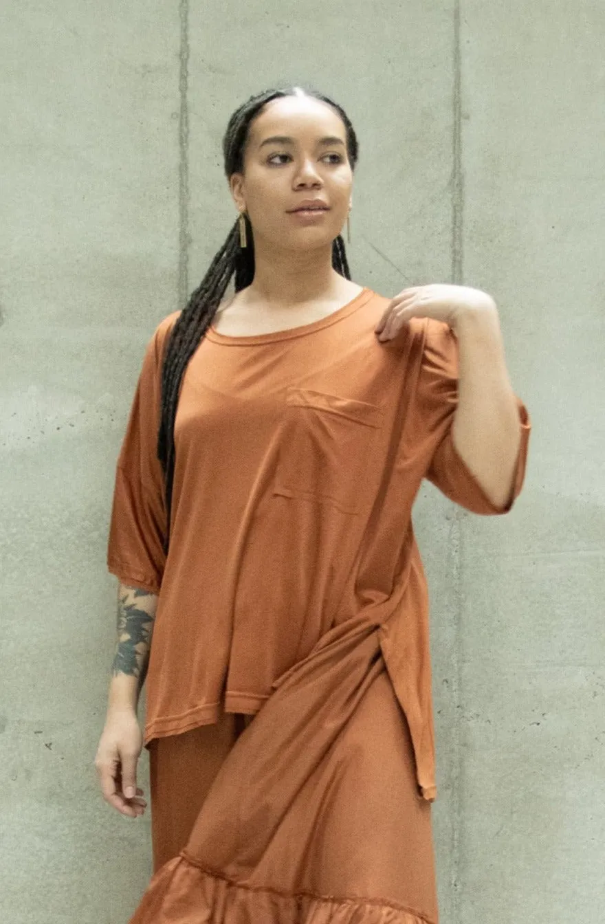 Amano CoLAB Rust Silk Jersey Top
