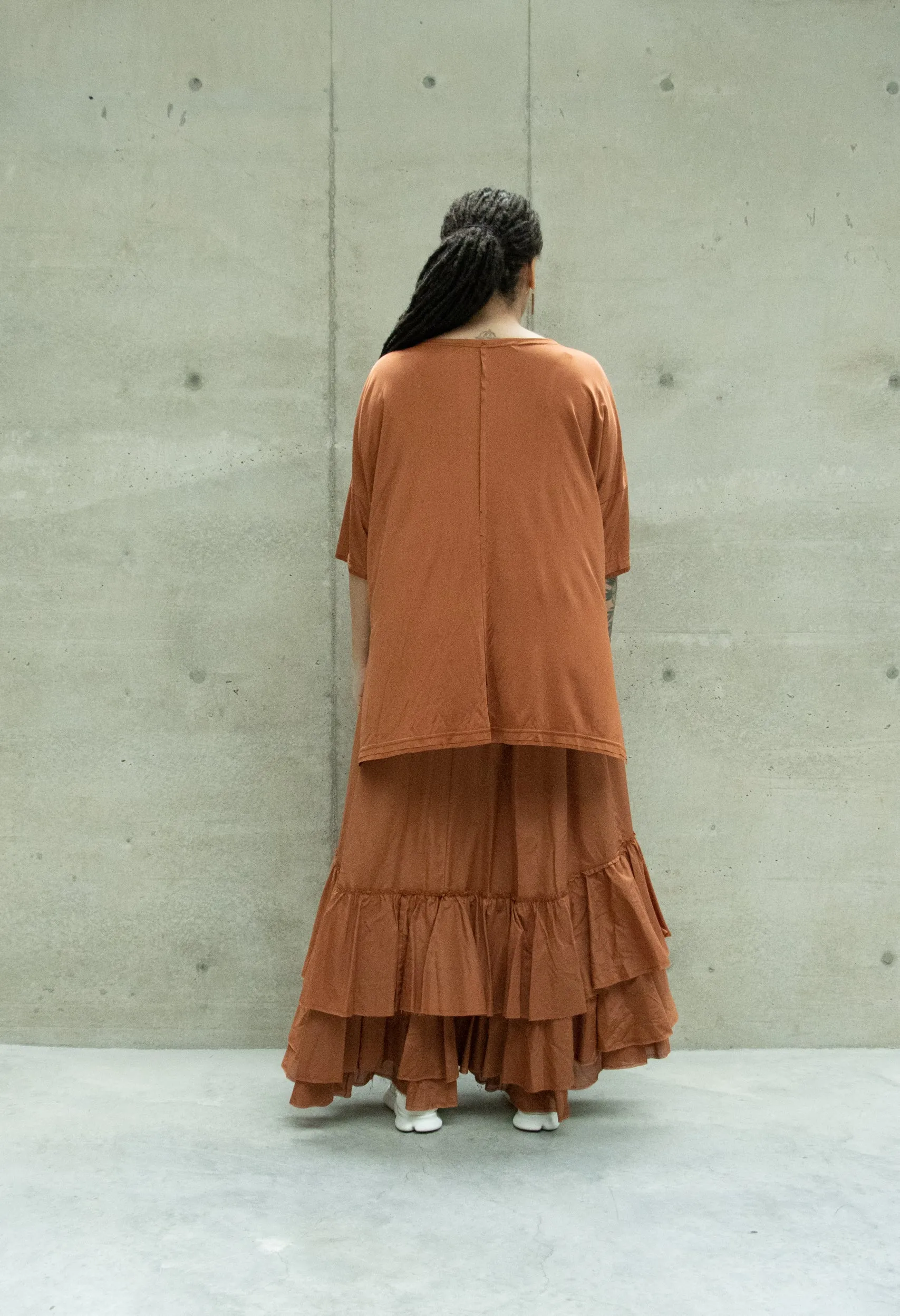 Amano CoLAB Rust Silk Jersey Top