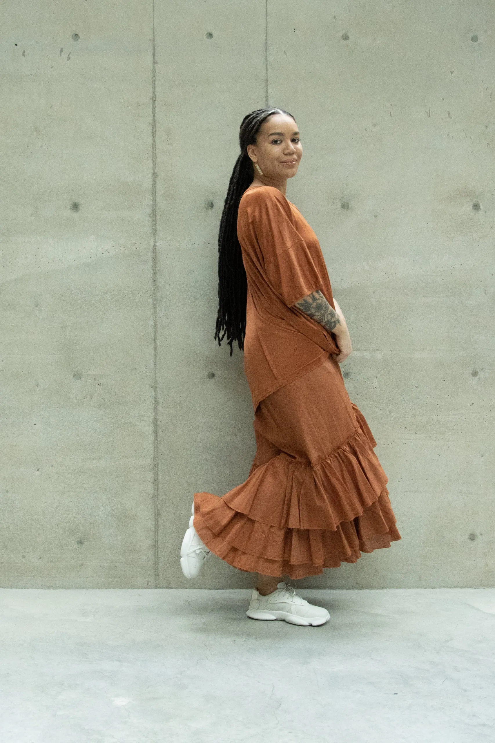 Amano CoLAB Rust Silk Jersey Top
