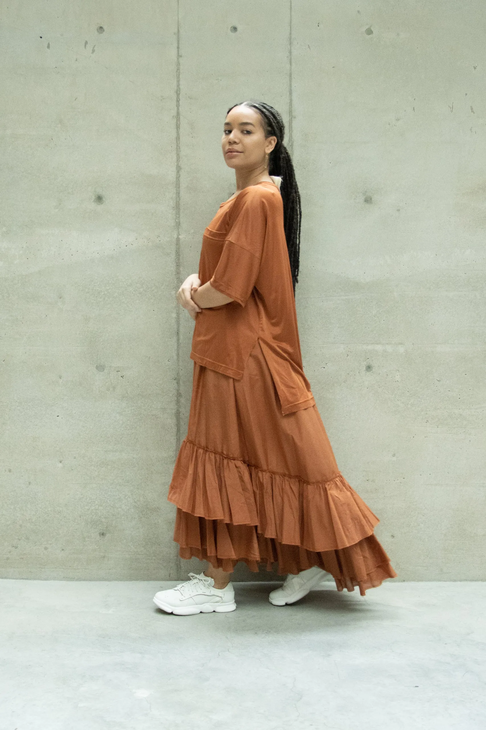 Amano CoLAB Rust Silk Jersey Top